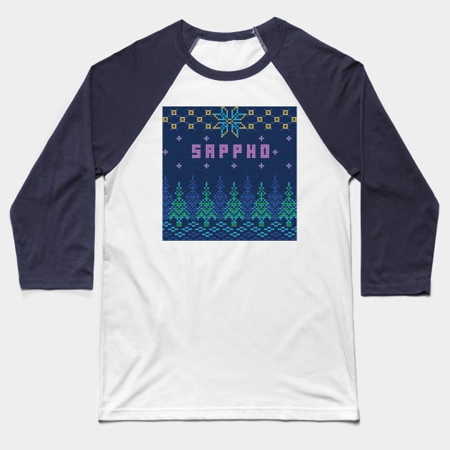 Ugly Christmas Sweater But For Sappho Baseball T-Shirt by For Lesbians, By Lesbians